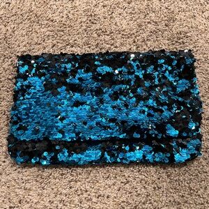 BCBG Max Azria black and blue sequined clutch